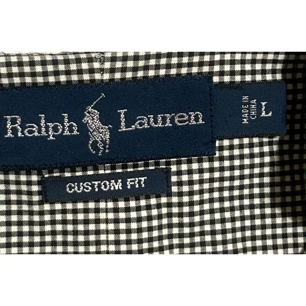 Polo Ralph Lauren Custom Fit Button Front Shirt Men's LARGE Cotton Gingham Check